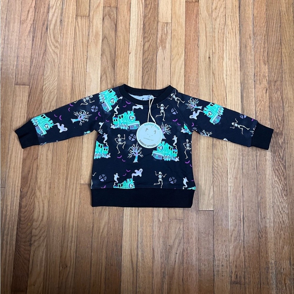 Popoki Pajamas 3/6M Bamboo Terry Ghost Train Halloween Crewneck Sweatshirt NWT